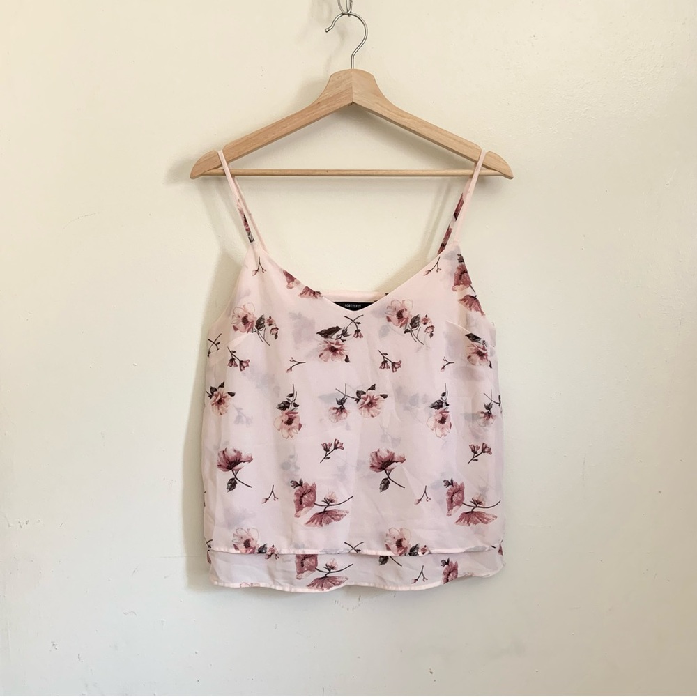 Forever 21 Pink Floral Spaghetti Strap Blouse Small